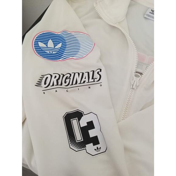 ADIDAS ORIGINALS Racing Jacket Zip Front Track Nylon Fleece White Trefoil Logo M - Picture 7 of 11